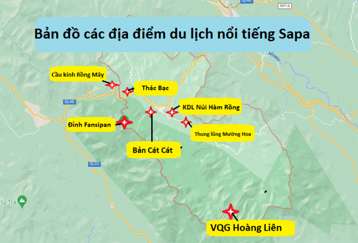 Bản đồ các địa điểm du lịch Sapa tổng hợp bằng hình ảnh