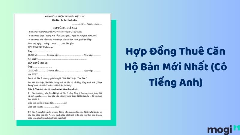 Hợp Đồng Thuê Căn Hộ Song Ngữ Bản Mới Nhất Kèm PDF