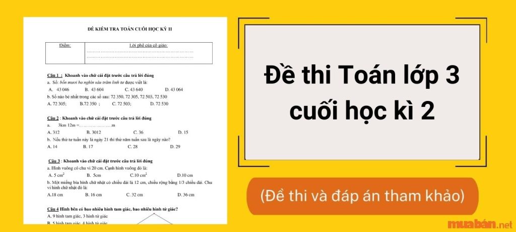 14+ Đề Thi Toán Lớp 3 Học Kì 2 Đáp Án Chuẩn 2024 (File PDF)